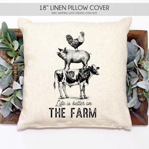 Animal pillow cover, farm animal pillow, country pillow, farm life pillow, farm pillow, country décor, animal décor, farmhouse pillow