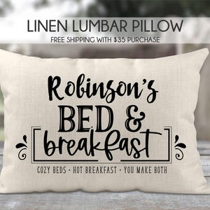Bed and breakfast pillow, guest room pillow, bed and breakfast décor, family name pillow, guest room décor, bed and breakfast pillow cover