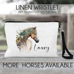 Horse makeup bag, horse cosmetic bag, horse bag, horse lover gift, horse purse, floral horse bag, boho horse gift, personalized horse gift