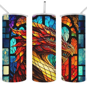 Dragon tumbler, dragon cup, medieval tumbler, dragon lover gift, medieval dragon gift, stained glass dragon tumbler, dragon drinkware