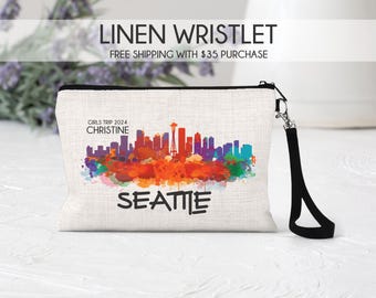 Seattle girls trip makeup bag, Seattle girls trip gift, Seattle girls weekend bag, personalized girls trip cosmetic bag, Seattle trip bag