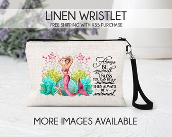 Mermaid makeup bag, mermaid bag, mermaid wristlet, mermaid gift, mermaid lover gift, always be a mermaid bag, mermaid cosmetic bag