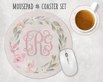 Mousepad, personalized mousepad, mousepad and coaster set, floral mousepad, teacher appreciation, desk accessory, pretty mousepad