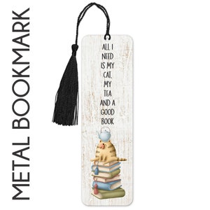 bookmark, cat lover bookmark, cat and tea lover bookmark, cat lover gift, cat and tea lover gift, book lover gift, cat bookmark