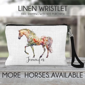 Horse makeup bag, horse cosmetic bag, horse bag, horse lover gift, horse purse, floral horse bag, boho horse gift, personalized horse gift