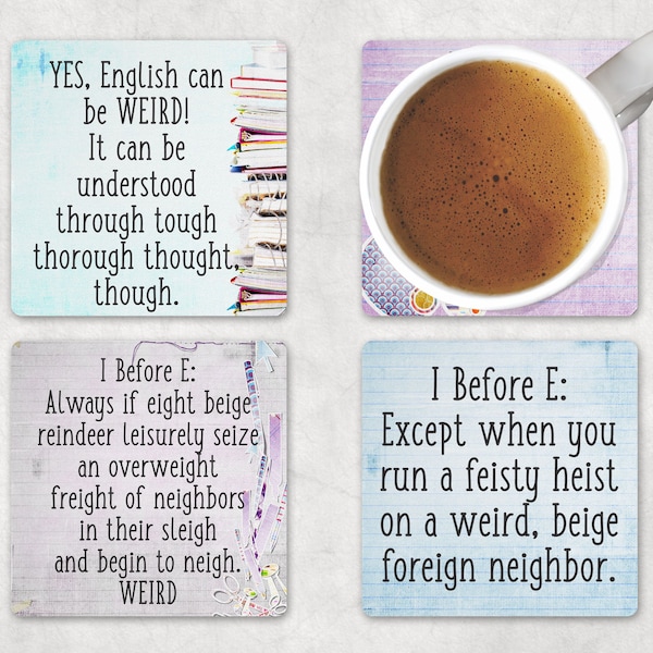 Coasters, Coaster set, teacher gift, teacher coasters, English teacher gift, grammar gift, teacher appreciation