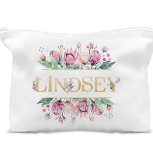 Personalized cosmetic bag, bridesmaid gift, custom makeup bag, cosmetic bag, floral makeup bag, personalized makeup bag, bridal shower gift