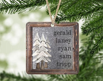 Family Christmas ornament, family ornament, winter ornament, family name ornament, rustic Christmas ornament