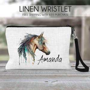 Horse makeup bag, horse cosmetic bag, horse bag, horse lover gift, horse purse, boho horse bag, boho horse gift, personalized horse gift