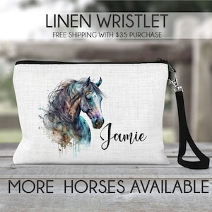 Horse makeup bag, horse cosmetic bag, horse bag, horse lover gift, horse purse, horse stables gift, boho horse gift, personalized horse gift
