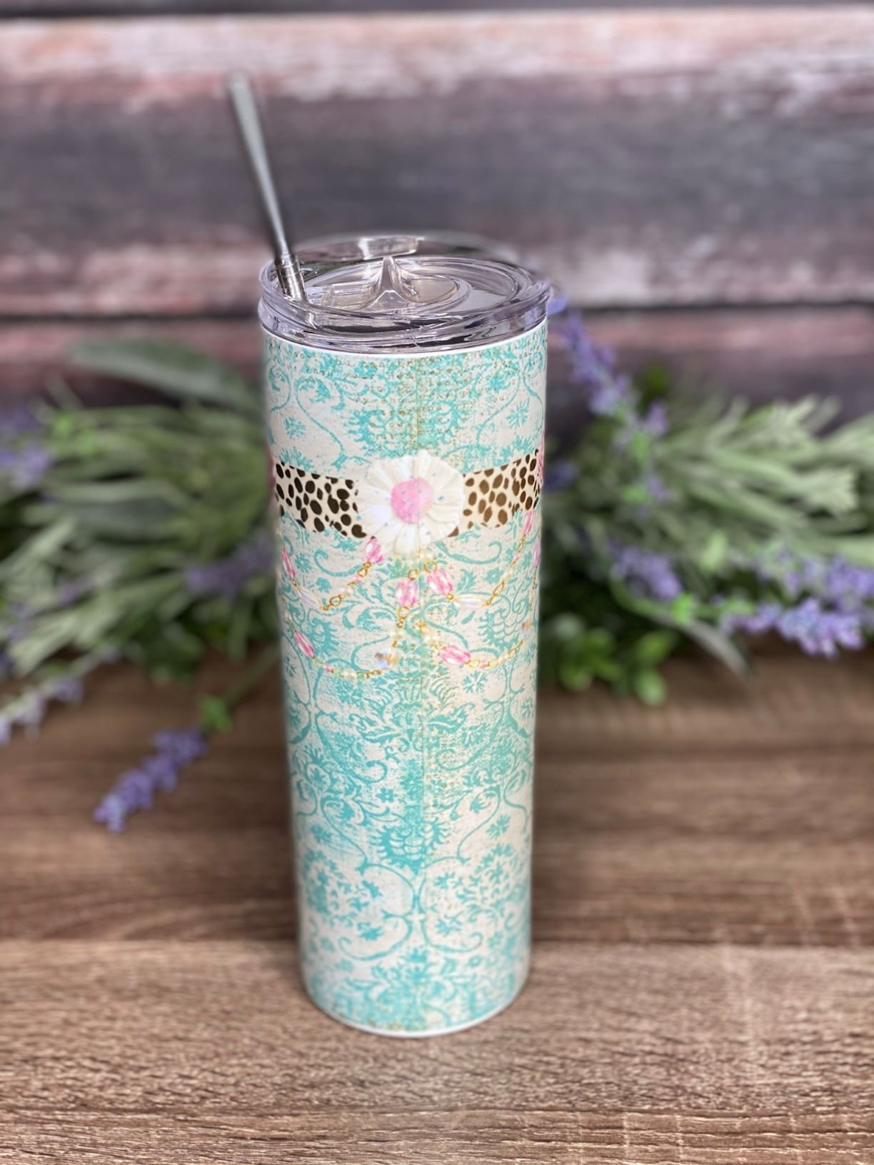 Skinny tumbler shabby chic tumbler personalized tumbler Etsy