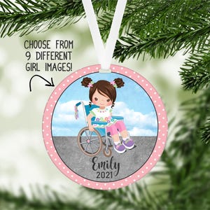 Special needs ornament, personalized girl in wheelchair ornament, girl in wheelchair gift, disabled child keepsake, wheelchair ornament