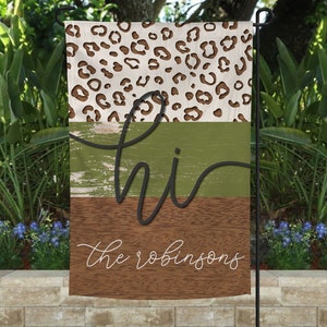 Garden flag, housewarming gift, personalized flag, leopard flag, leopard garden flag, hi garden flag, hi flag, welcome flag, modern flag