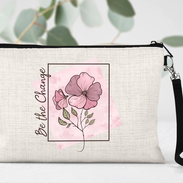 Wildflower makeup bag, be the change bag, be the change gift, retro wildflower bag, personalized makeup bag, wildflower gift, teacher gift