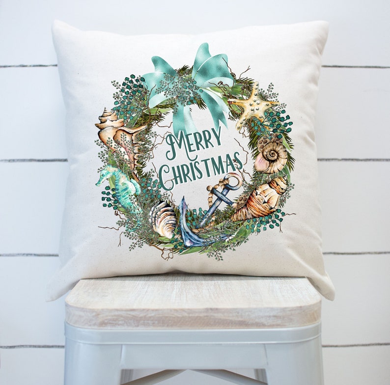 Christmas Pillow Cover Beachy Christmas Decor Nautical Etsy