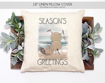 Christmas pillow, beachy Christmas pillow, snowman pillow, nautical Christmas pillow, beachy Christmas décor, nautical Christmas décor