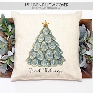 coastal Christmas  pillow, oyster shell Christmas tree, coastal Christmas decor, oyster Christmas pillow, nautical Christmas pillow