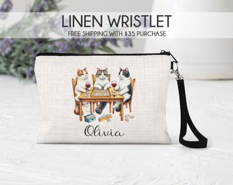 Mahjong bag, mahjong makeup bag, mahjong lover gift, mahjong gift, cat mahjong bag, mahjong with cats bag, mahjong lover bag, mahjong cats
