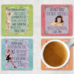 Retro housewife coasters, snarky housewife coasters, retro housewife gift, funny housewife gift, snarky housewife gift, funny girl coasters