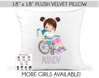 Special needs pillow cover, personalized girl in wheelchair pillow, girl in wheelchair gift, disabled child keepsake, wheelchair pillow