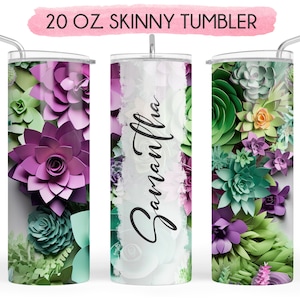 Succulent skinny tumbler, succulent tumbler, succulent cup, succulent lover gift, plant lover gift, personalized succulent gift, plant cup