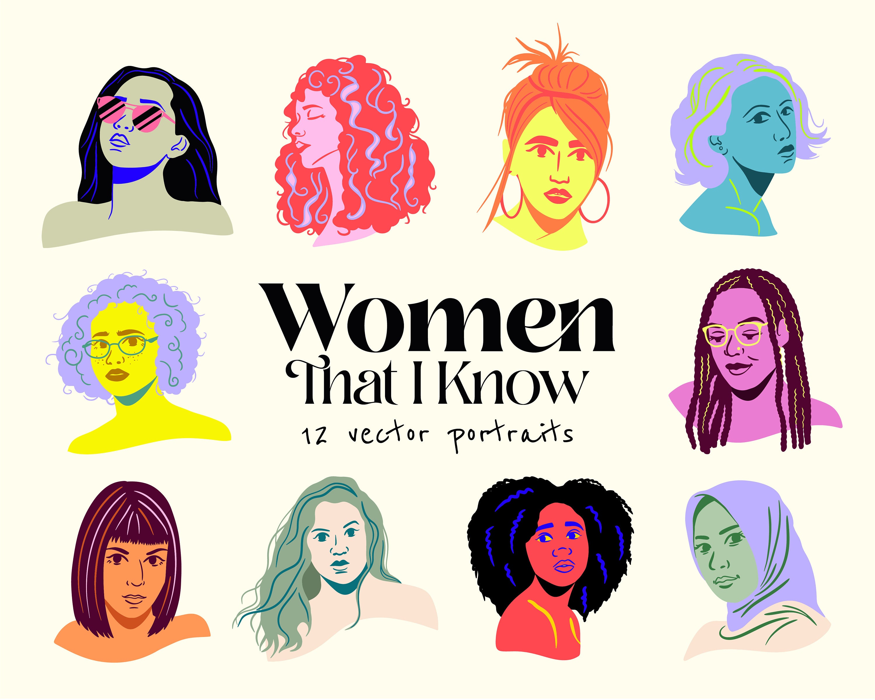 Vector Woman Faces Clipart / People Clipart SVG / Women Pop Art / Faces Clipart / Women Avatars / Female Face Portraits