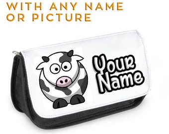 Personalised Cow Pencil Case DS Case Clutch Make Up bag Christmas gift