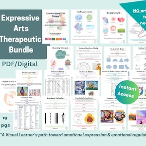 Expressive Arts Therapeutic Bundle Notebook Prompts for Emotion Expression/Regulation. Visual arts therapy activities
