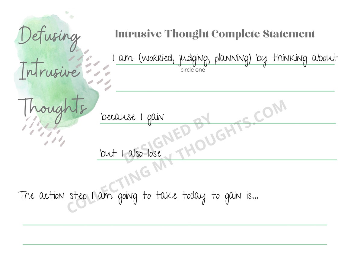 Intrusive Thoughts Worksheets 2 Digital Printable PDF Files to Help Intrusive Thoughts Worksheets 2 Digital Printable PDF Files to Help