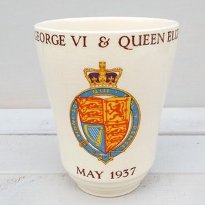 Vintage London County Council Mug - Coronation Beaker 1937 - King George VI and Queen Elizabeth - Longport Pottery