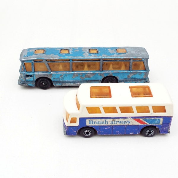 Die Cast Metal Toy Vehicles - Playworn- Viceroy 37 Coach - British Airways Bus - Dinky - Lesney Products - Distressed Toy Decor -