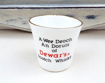 Miniature Dewar's Measure - Scotch Whisky Cup - Fine English China - Dewar's Highlander - Deoch an Doruis - Scottish Cup -