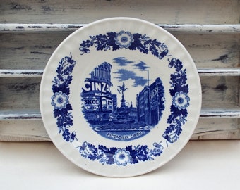 Piccadilly Circus Small Plate - 1970s London - Blue and White Decor - Royal Falcon Ware, Weatherby & Sons -   12.5cms - 5 inches diameter -