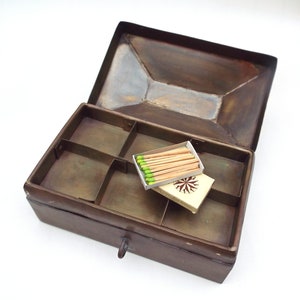 Vintage Metal Box - Rustic Storage Decor - Brass Metal Work Box - Industrial Display -