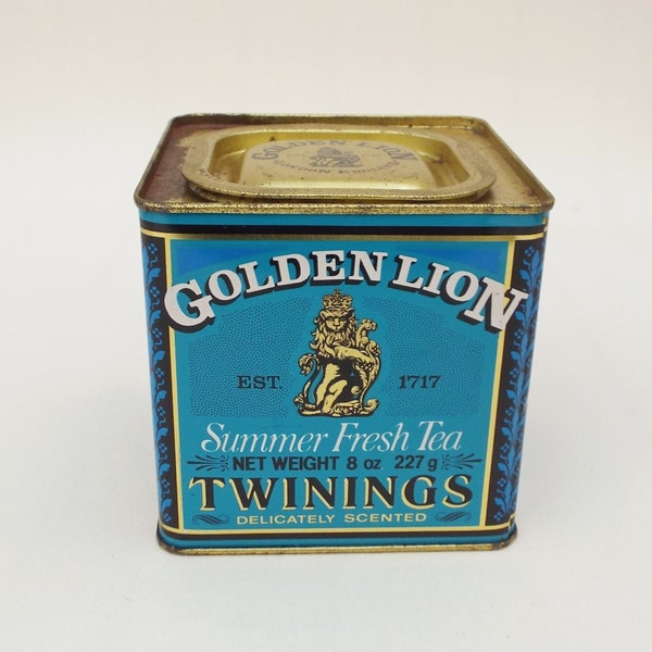 Vintage English Tea Storage Tin -  Twinings Golden Lion  - Kitchen Container Display -