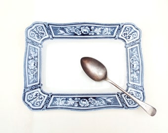 Antique Serving Plate - Ford & Sons Ltd - Rectangular Platter - Brampton Pattern - Blue and White China - displays age crazing -