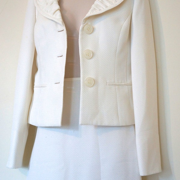 Super Sale! Vintage Ivory Skirt Suit Set / Jacket / Ruffles / Small