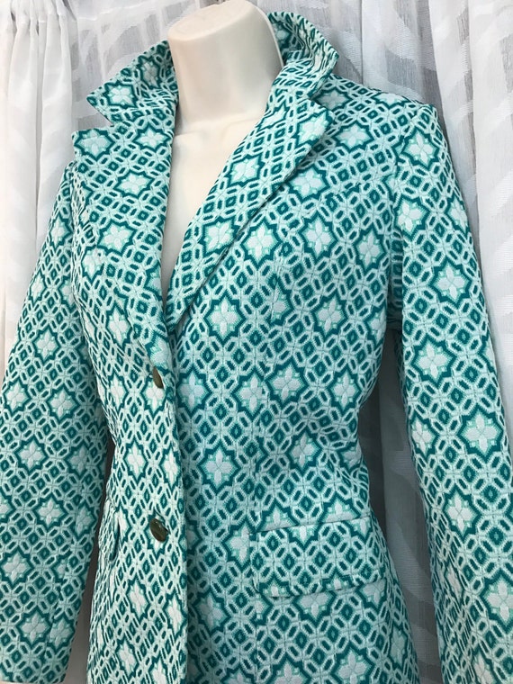 1970s Op Art Geometric Green and teal blazer / Med