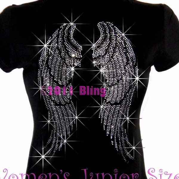 Large Angel Wings Shirt - Iron on Rhinestone Transfer Shirt - Bling Hot Fix Angel Wings Rhinestone Shirt, Angel Wings Bling Shirt