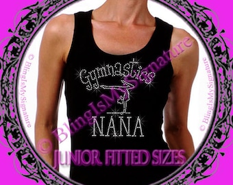 GYMNASTICS MIMI Bling Hot Fix Sports Gym Mom C Rhinestone Iron on T-Shirt