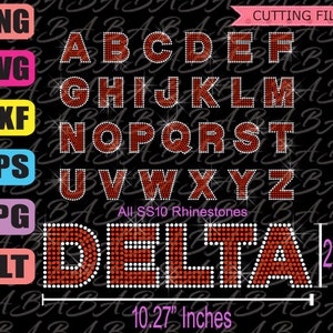 Modello di trasferimento di strass Carattere di blocco delineato circa 2,5" Lettere maiuscole - Carattere di lettere di strass SVG DXF Scarica Cricut Silhouette