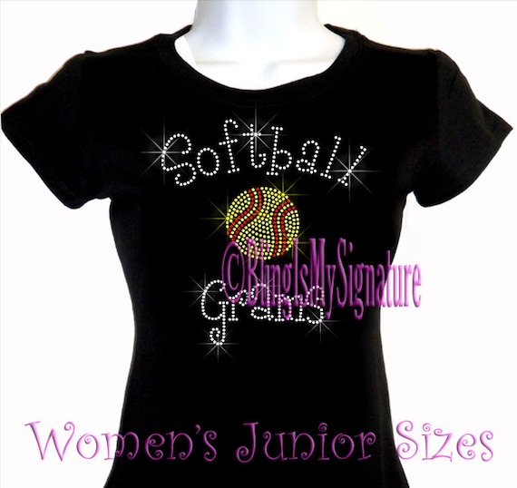 Pink Softball Women/'s Crew Neck T-Shirts Plus Size Unisex Bling Cotton Sports