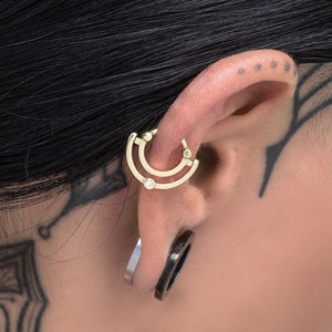 14k Helix Earring Diamond Piercing Ear Cuff Dangle Cartilage Jewelry Gold Conch Piercing Hoop, Double Daith, Septum Ring Birthday Gift