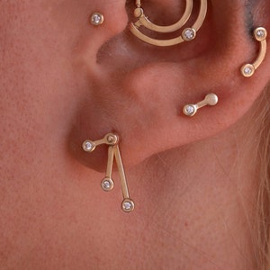 14K Gold Diamond Ear Stud, Kinetic Jewelry, Moveable Piercing, Versatile Earrings, Minimalist Helix Cartilage Stud