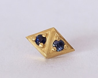 Small Geometric Stud, Blue Sapphire Stud, Geometric Piercing, Gemstone Stud, Dainty 14k Gold Earring, Tiny Earring