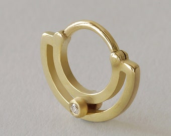14k Gold Diamond Rail Clicker, Septum Nose Ring, Daith Cartilage Hoop, Gift for Her