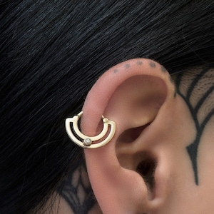 14k Gold Helix Earring, Piercing Ring, Man Septum Clicker, Diamond Thick Hoop Daith Earring, 8mm-10mm, 18g, 16g