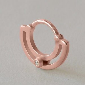 Rose Gold Septum Double Hoop Clicker, Diamond Septum Ring, Large Daith Earring, Conch, Helix, Cartilage, 16g, 18g, 7-10mm