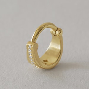 Gold Septum Clicker Ring, Unique Diamond Helix Piercing, Rook Earring, Cartilage Hoop, Nose Jewelry, 18g/16g