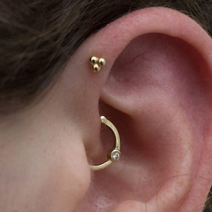 Brinco Daith em ouro 14k – Anel Clicker com dobradiça de diamante, joias Daith em ouro, argola piercing Daith 16g/18g